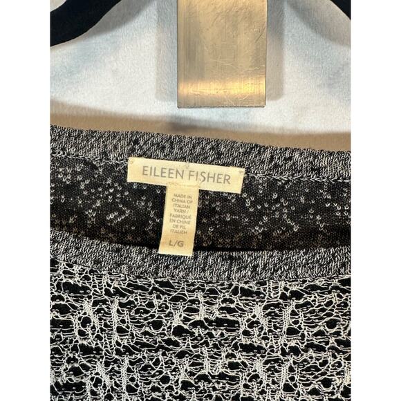 Eileen Fisher Womens L Organic Linen Nylon Crisp Sweater Textured Black Lace A18 - Picture 2 of 7